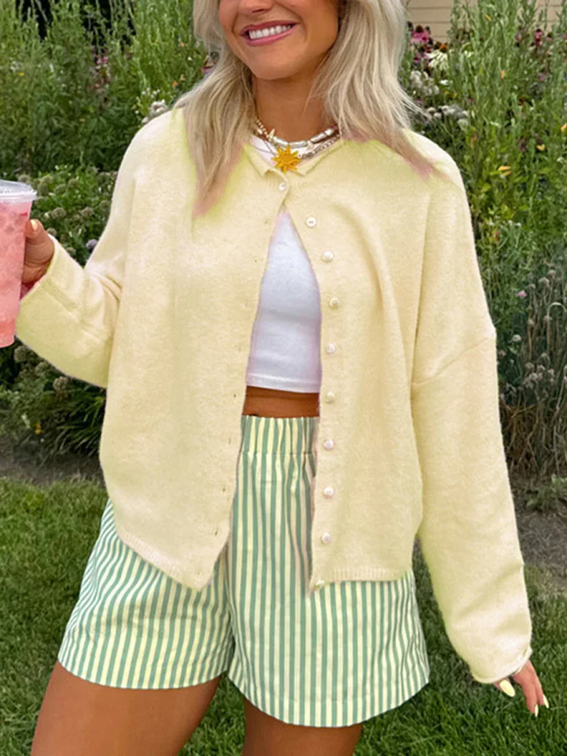 Fuzzy Button-Front Long Sleeve Knit Cardigan - Image 11