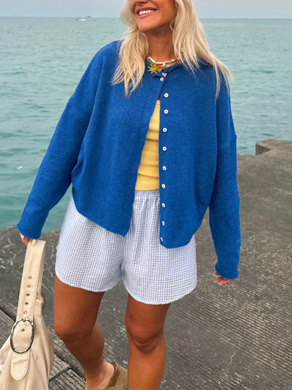 Fuzzy Button-Front Long Sleeve Knit Cardigan - Image 12