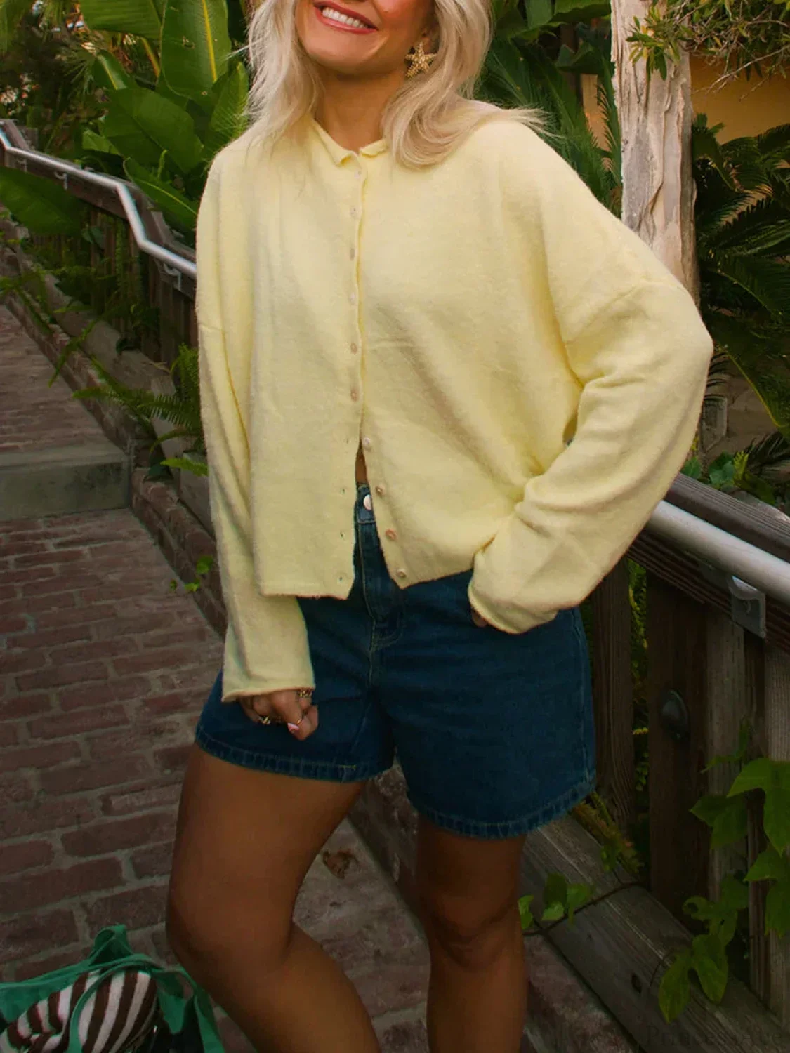 Fuzzy Button-Front Long Sleeve Knit Cardigan - Image 5
