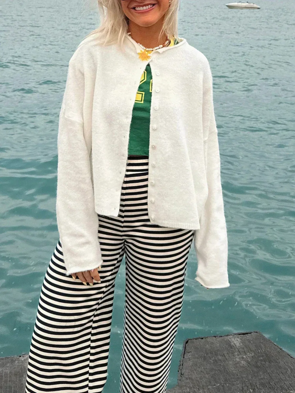 Fuzzy Button-Front Long Sleeve Knit Cardigan - Image 7