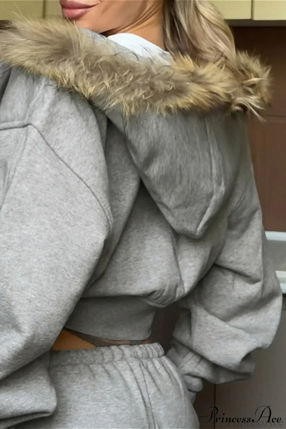 Fuzzy Solid Long Sleeve Zip-Up Hoodie - Image 5
