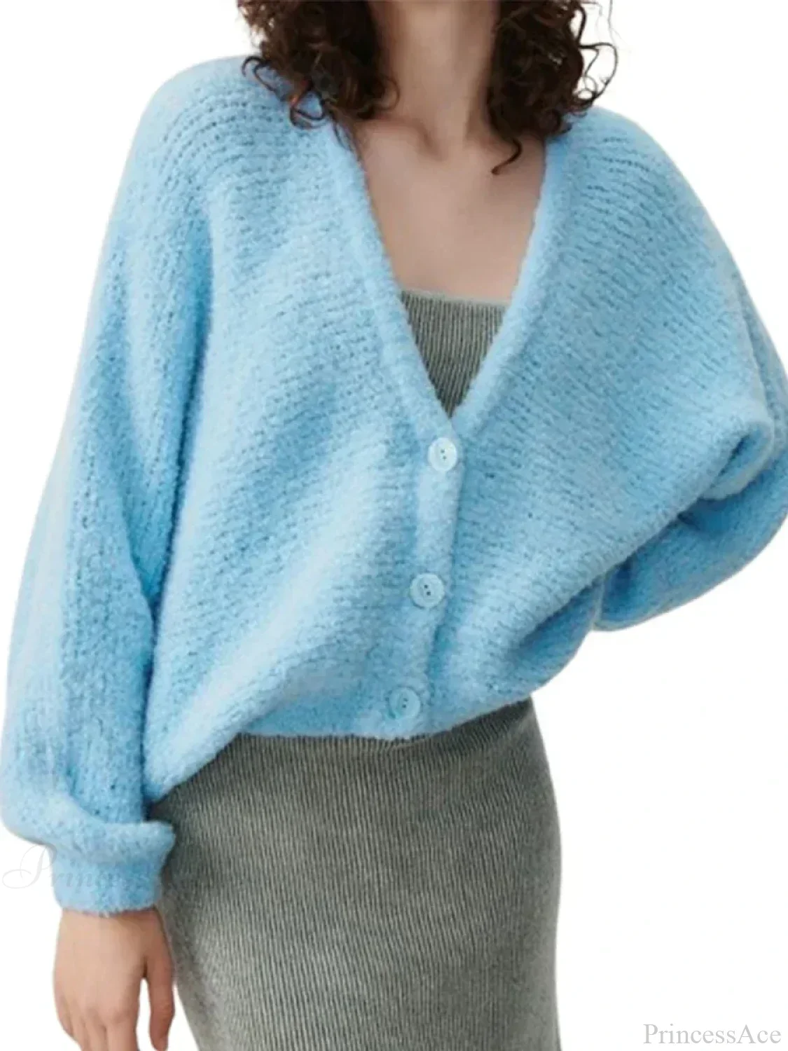 Fuzzy V-neck Button-front Cardigan - Image 10