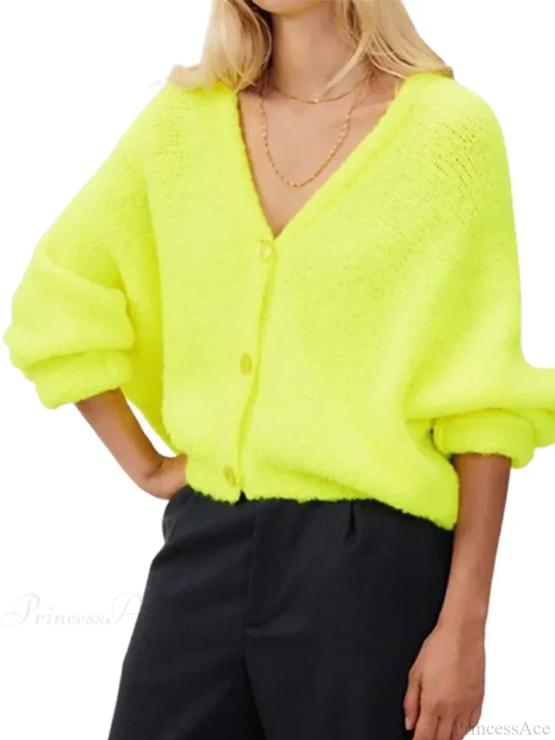 Fuzzy V-neck Button-front Cardigan - Image 11