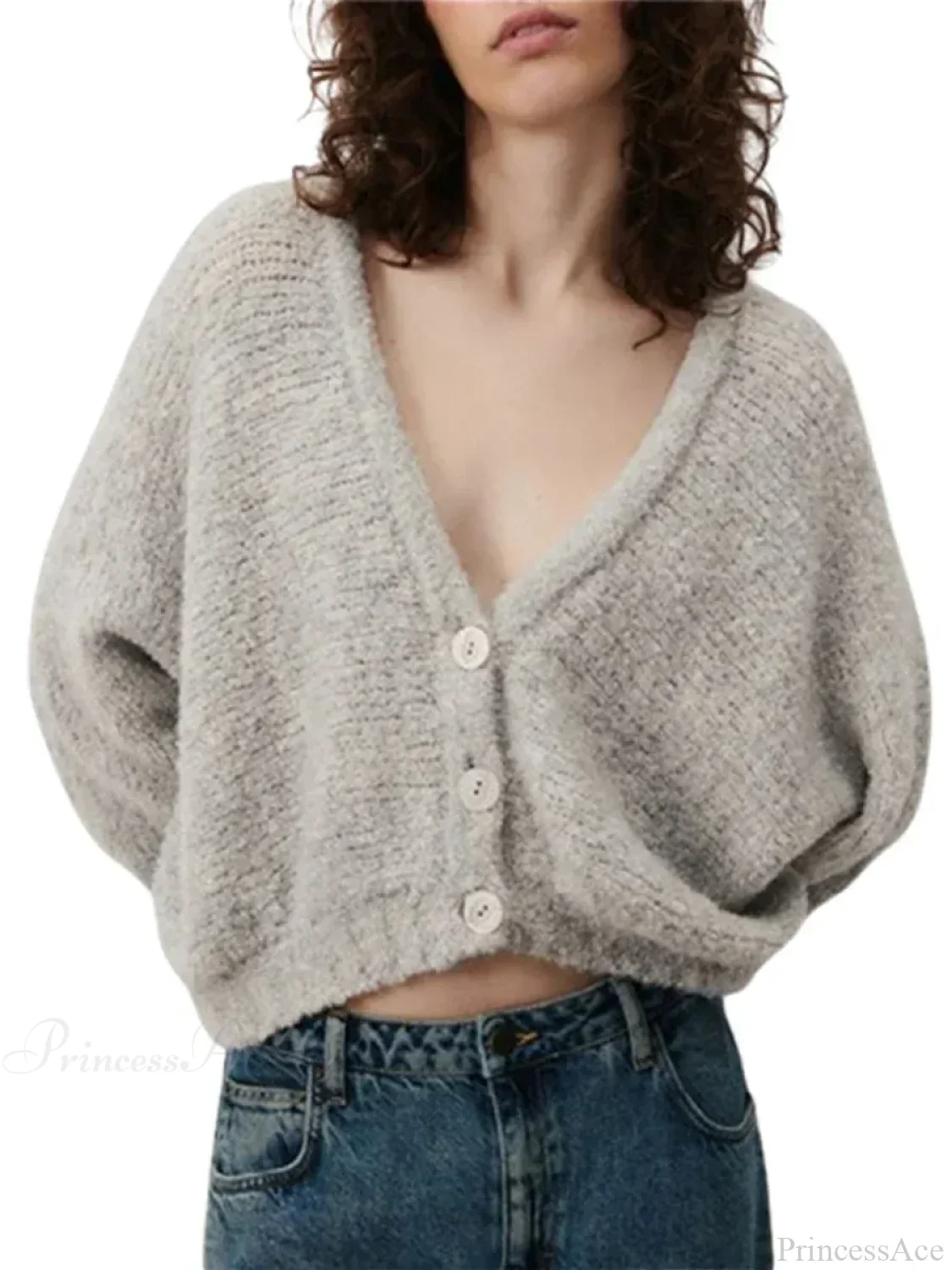 Fuzzy V-neck Button-front Cardigan - Image 12