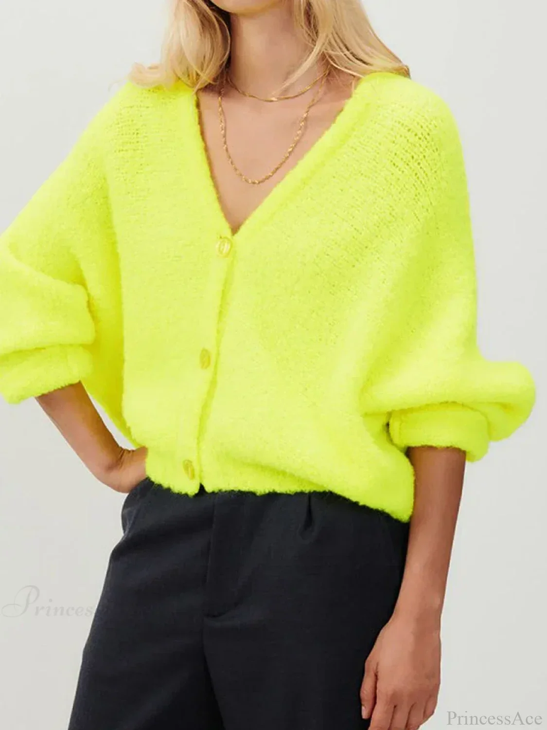 Fuzzy V-neck Button-front Cardigan - Image 6
