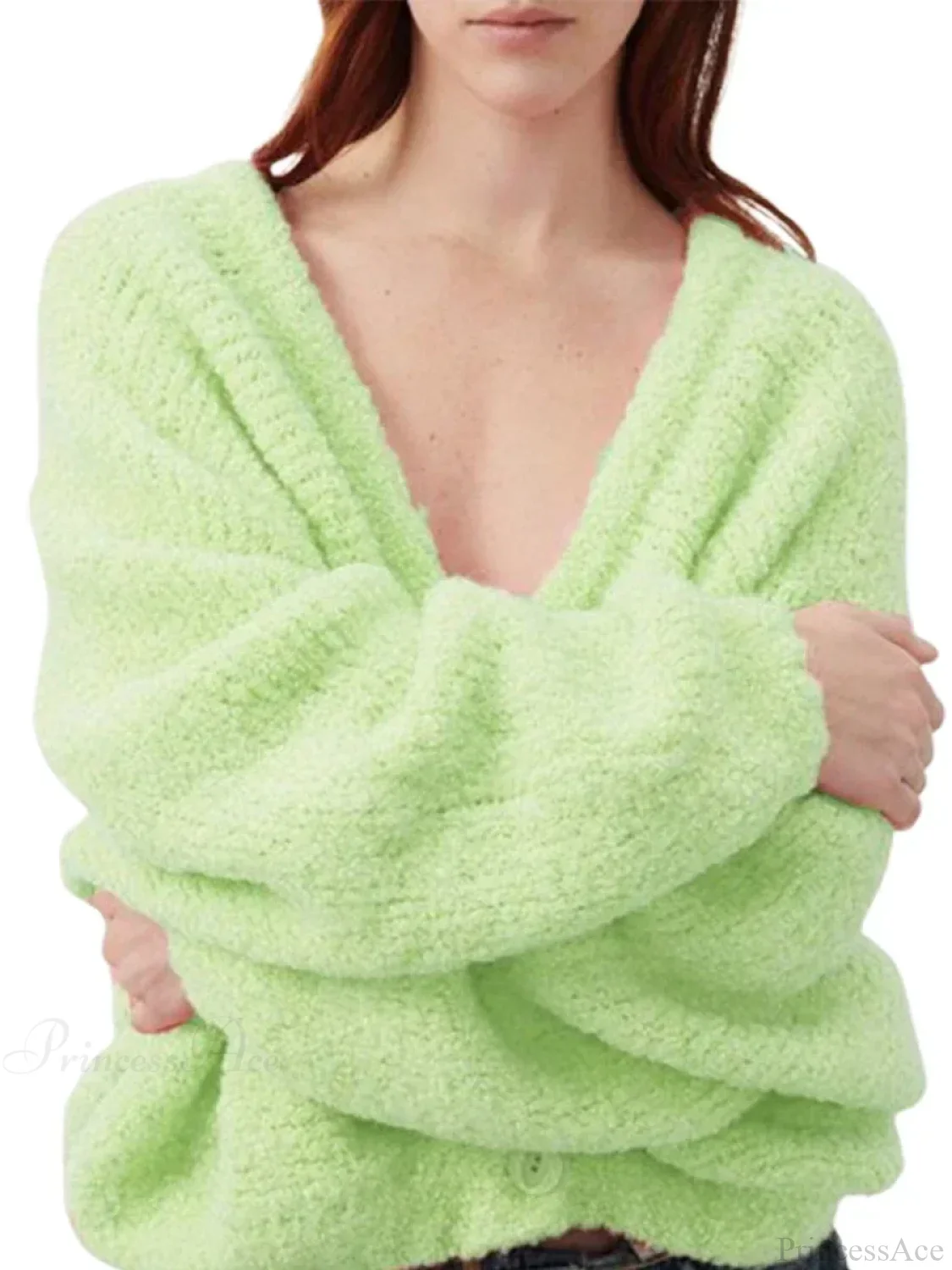 Fuzzy V-neck Button-front Cardigan - Image 7