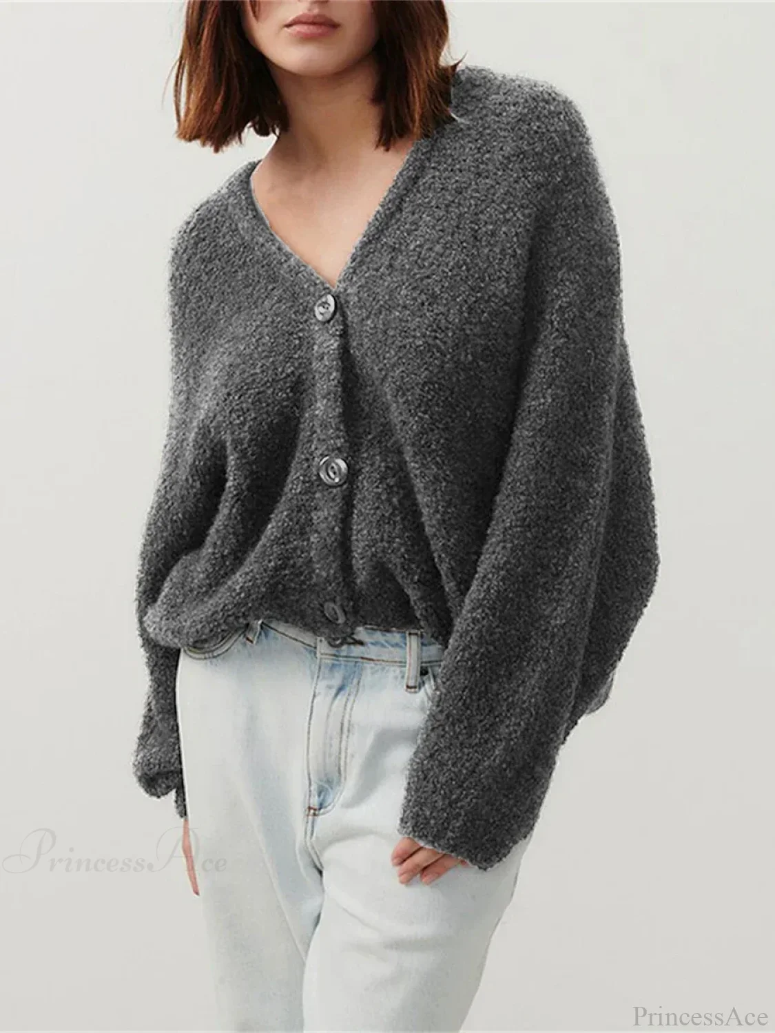 Fuzzy V-neck Button-front Cardigan - Image 8
