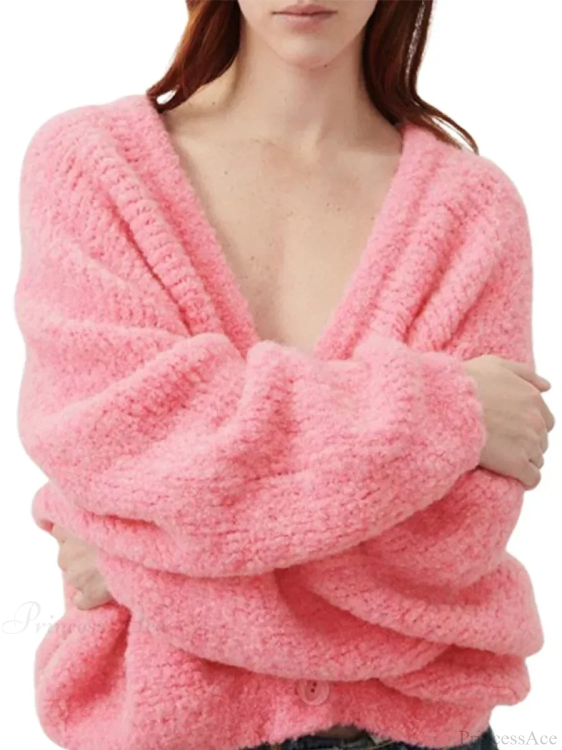 Fuzzy V-neck Button-front Cardigan - Image 9