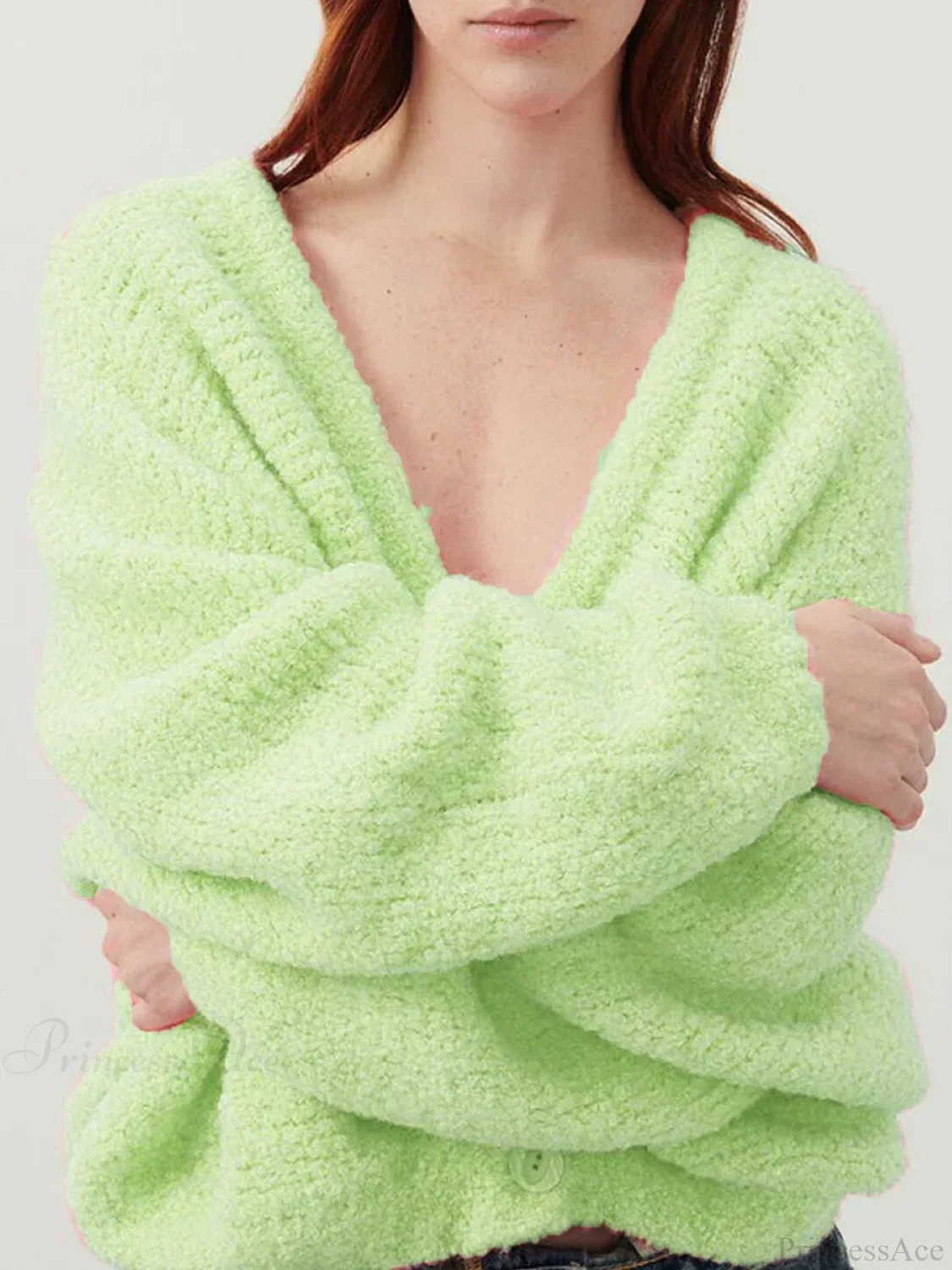 Fuzzy V-Neck Button-Front Knit Cardigan - Image 11
