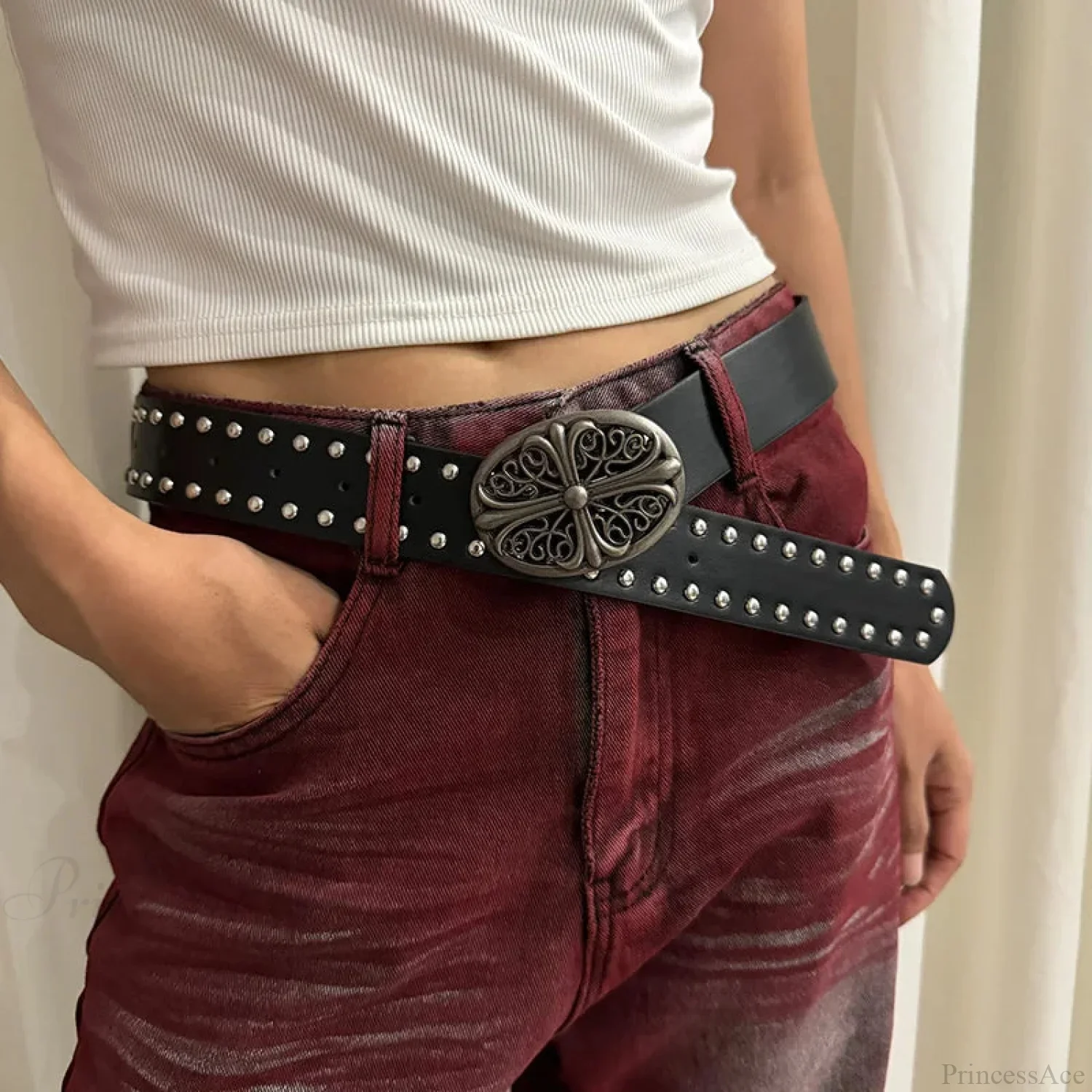 Genderless Gothic Cross Rivet Belt - Image 2