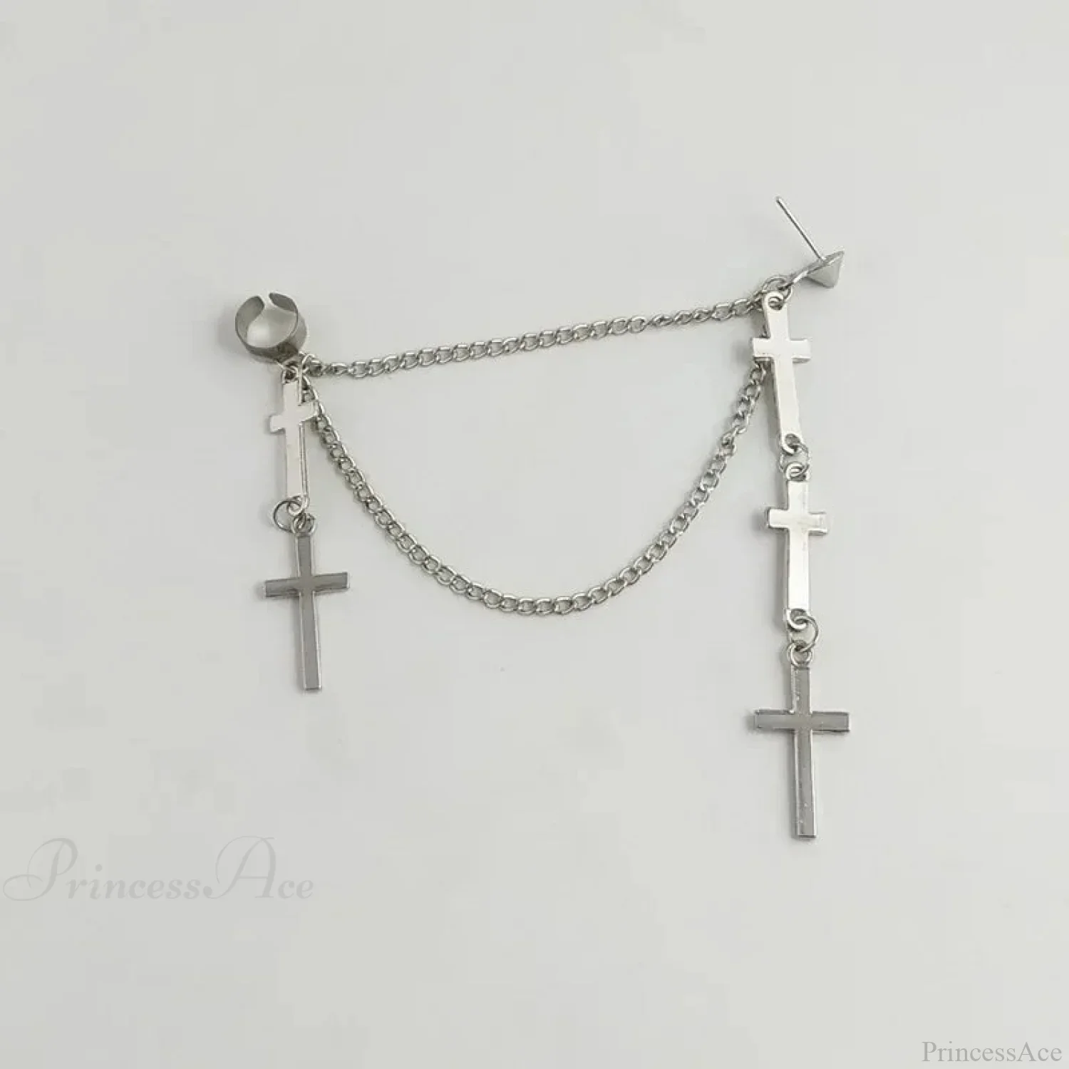 Genderless Punk Cross Fringe Chain Clip Earring - Image 4