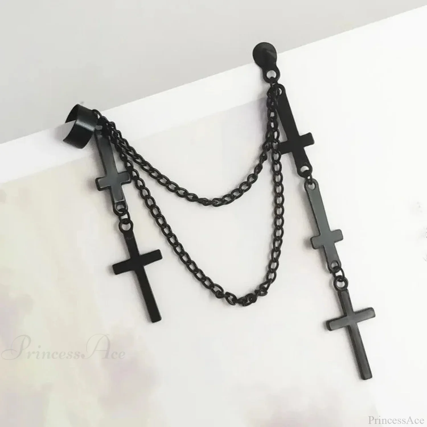 Genderless Punk Cross Fringe Chain Clip Earring - Image 6