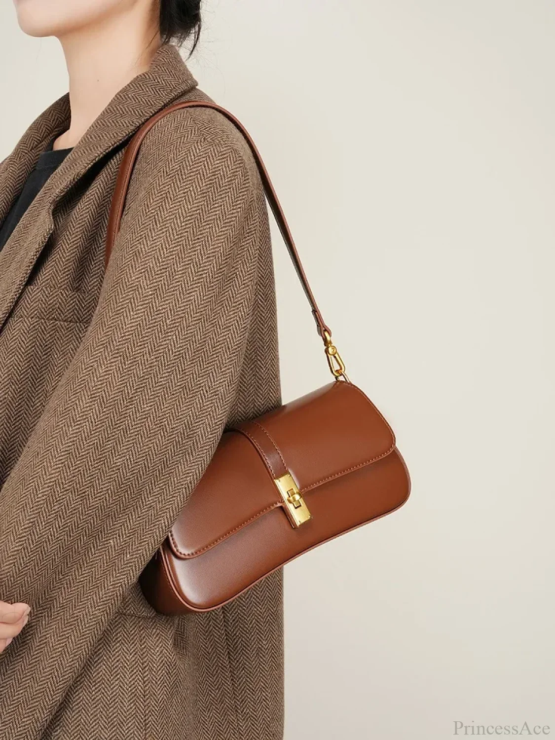 Genuine Leather Baguette Shoulder Bag - Image 2