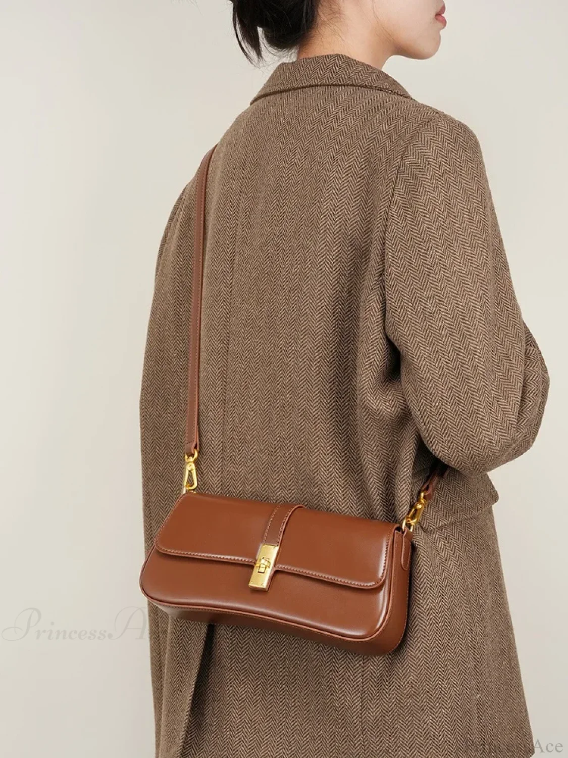 Genuine Leather Baguette Shoulder Bag - Image 5