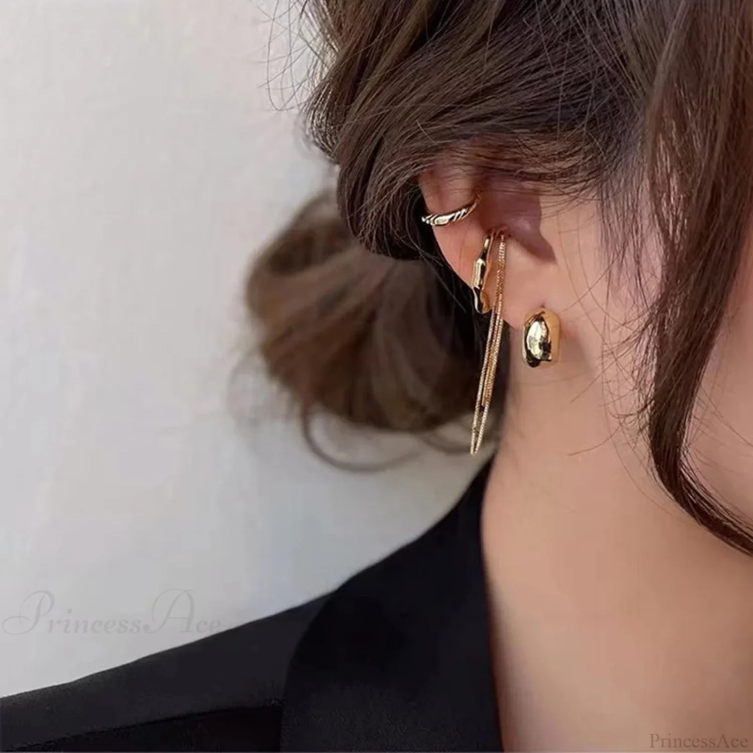 Geometric Fringe Chain Metal Clip Earring - Image 2