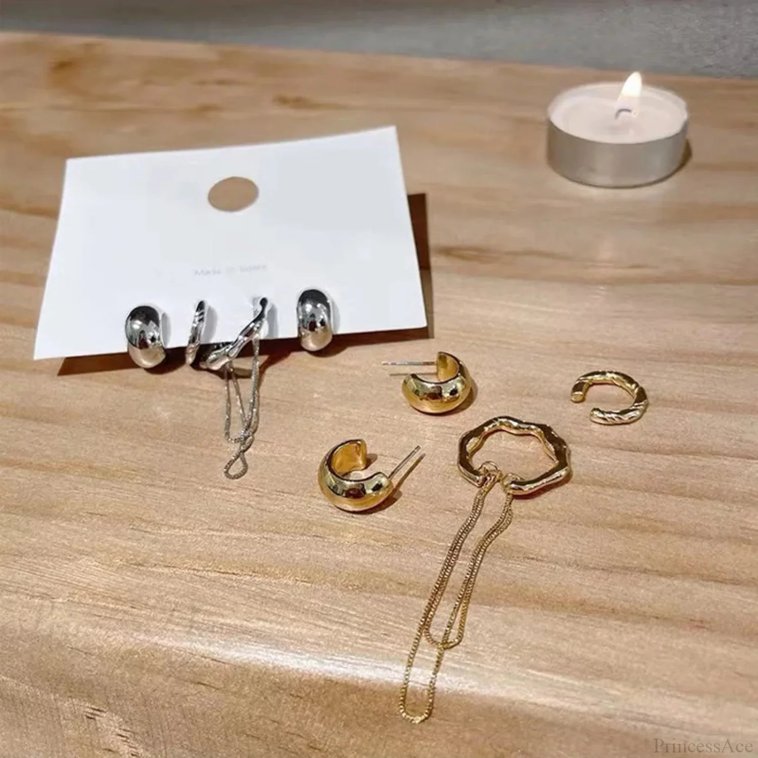 Geometric Fringe Chain Metal Clip Earring - Image 5