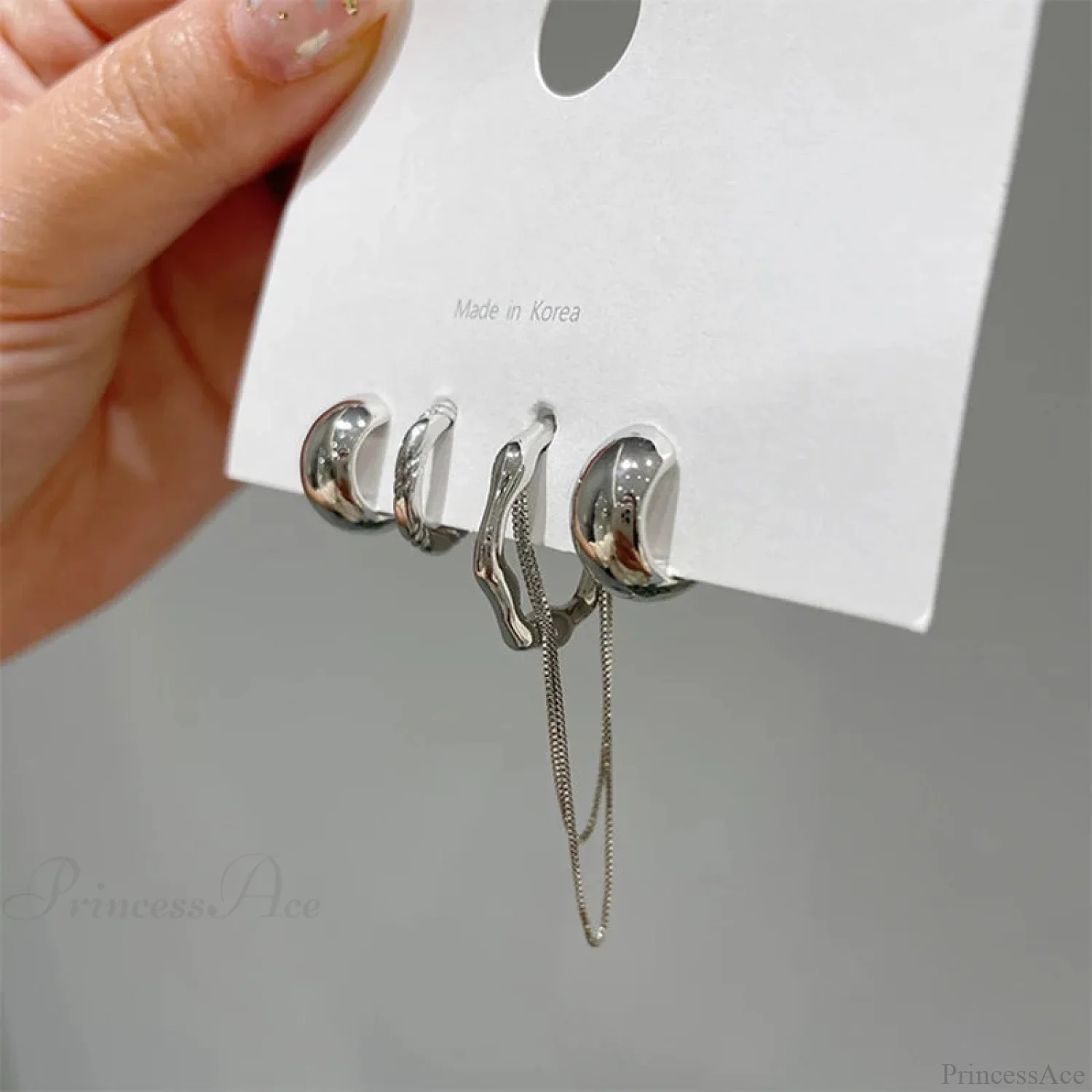 Geometric Fringe Chain Metal Clip Earring - Image 6