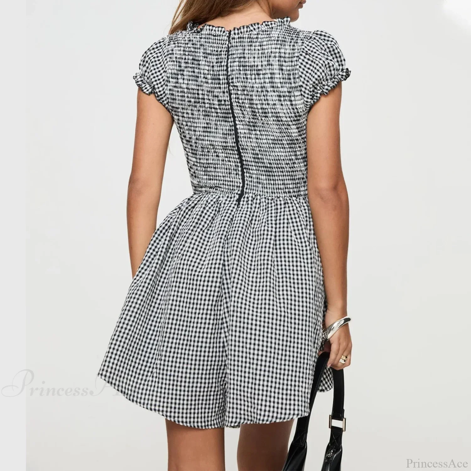 Gingham Smocked Babydoll Mini Dress - Image 6
