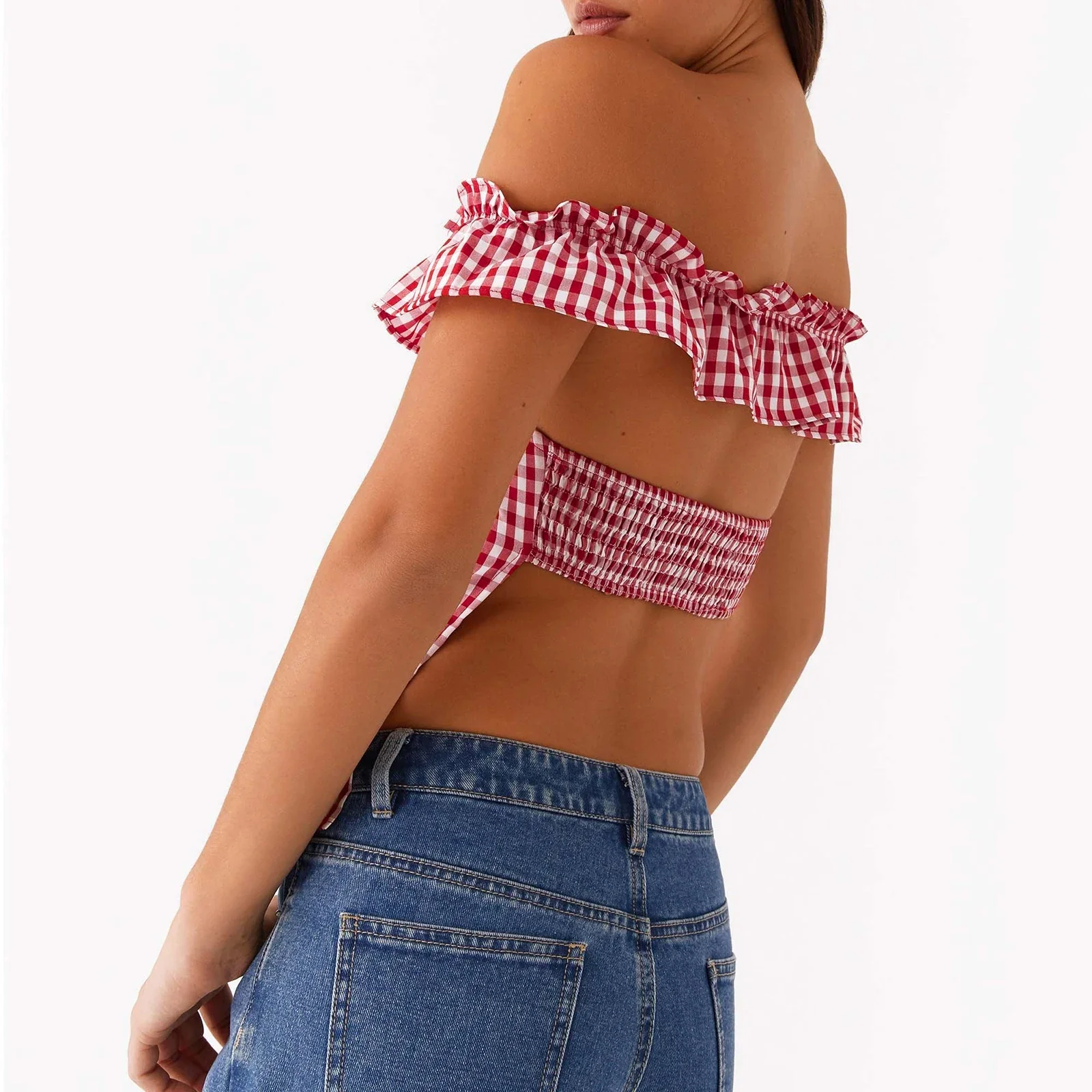 Gingham Square Neck Crop Top - Image 5