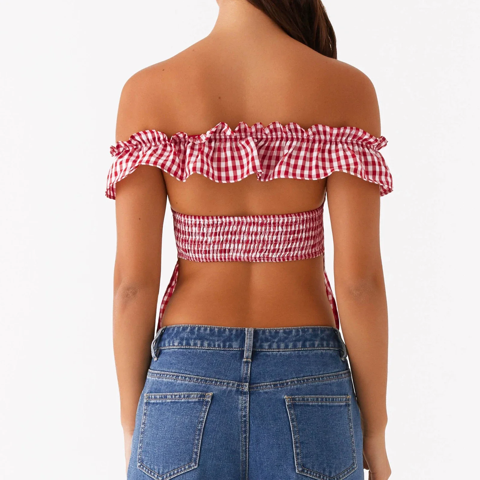 Gingham Square Neck Crop Top - Image 6