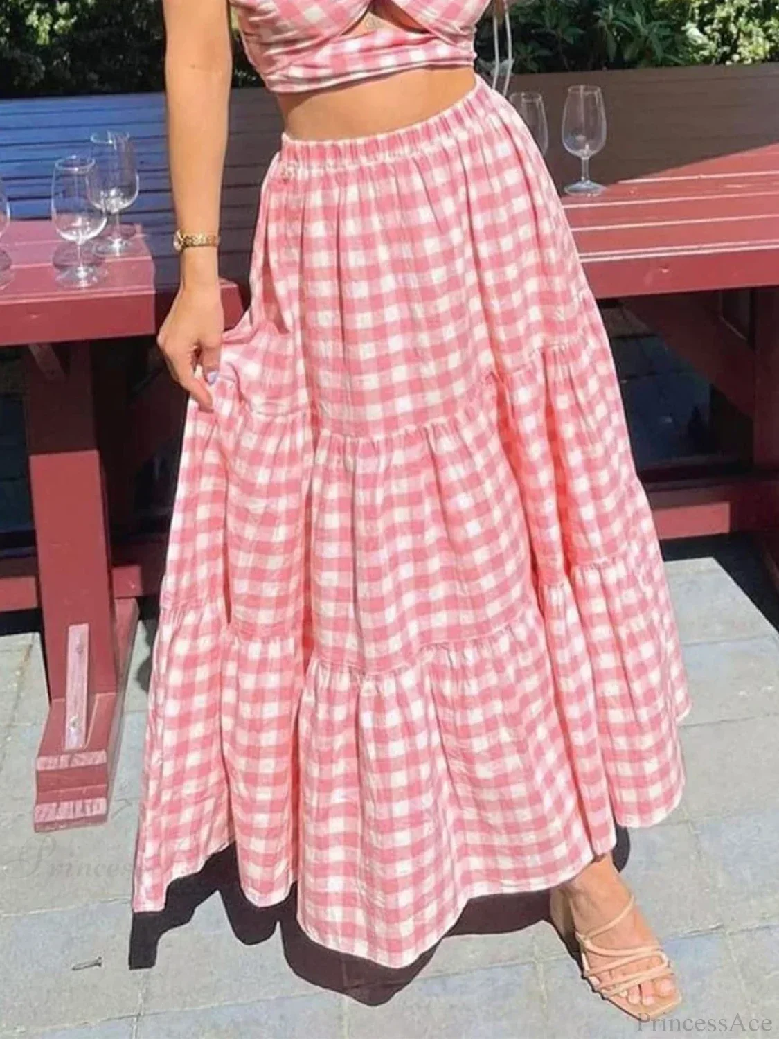 Gingham Tiered Patchwork Skirt - Image 10