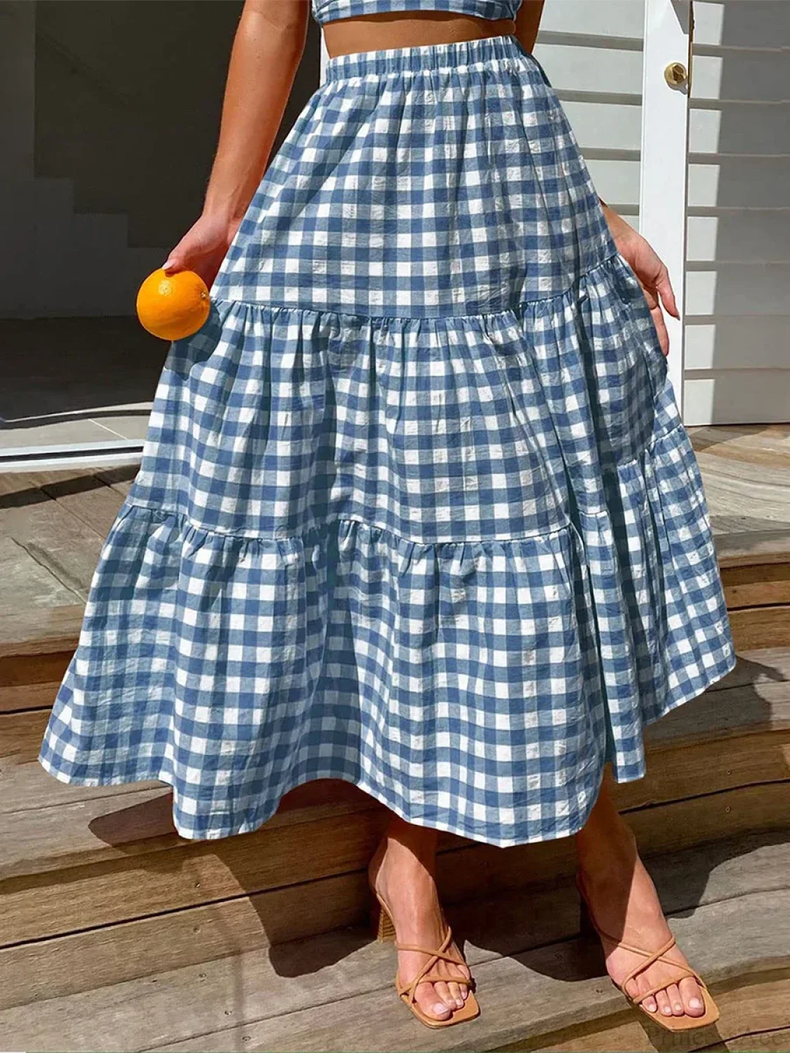 Gingham Tiered Patchwork Skirt - Image 11