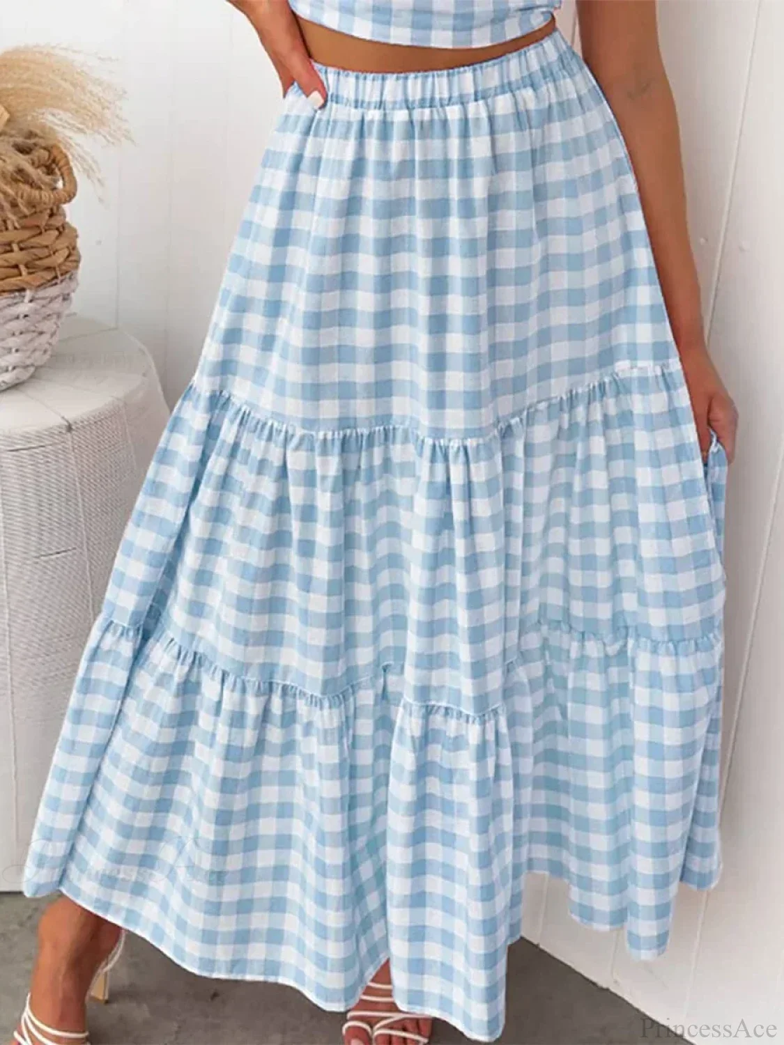 Gingham Tiered Patchwork Skirt - Image 12