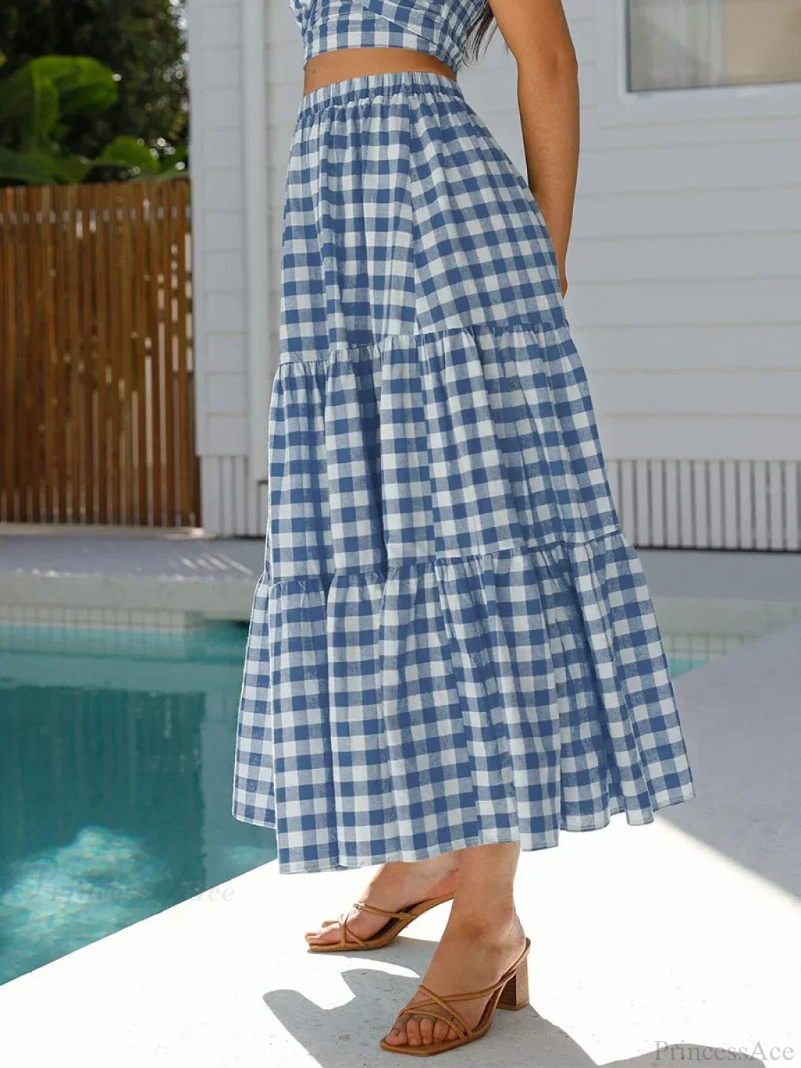 Gingham Tiered Patchwork Skirt - Image 5