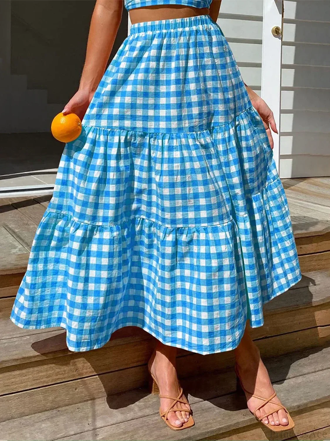 Gingham Tiered Patchwork Skirt - Image 8
