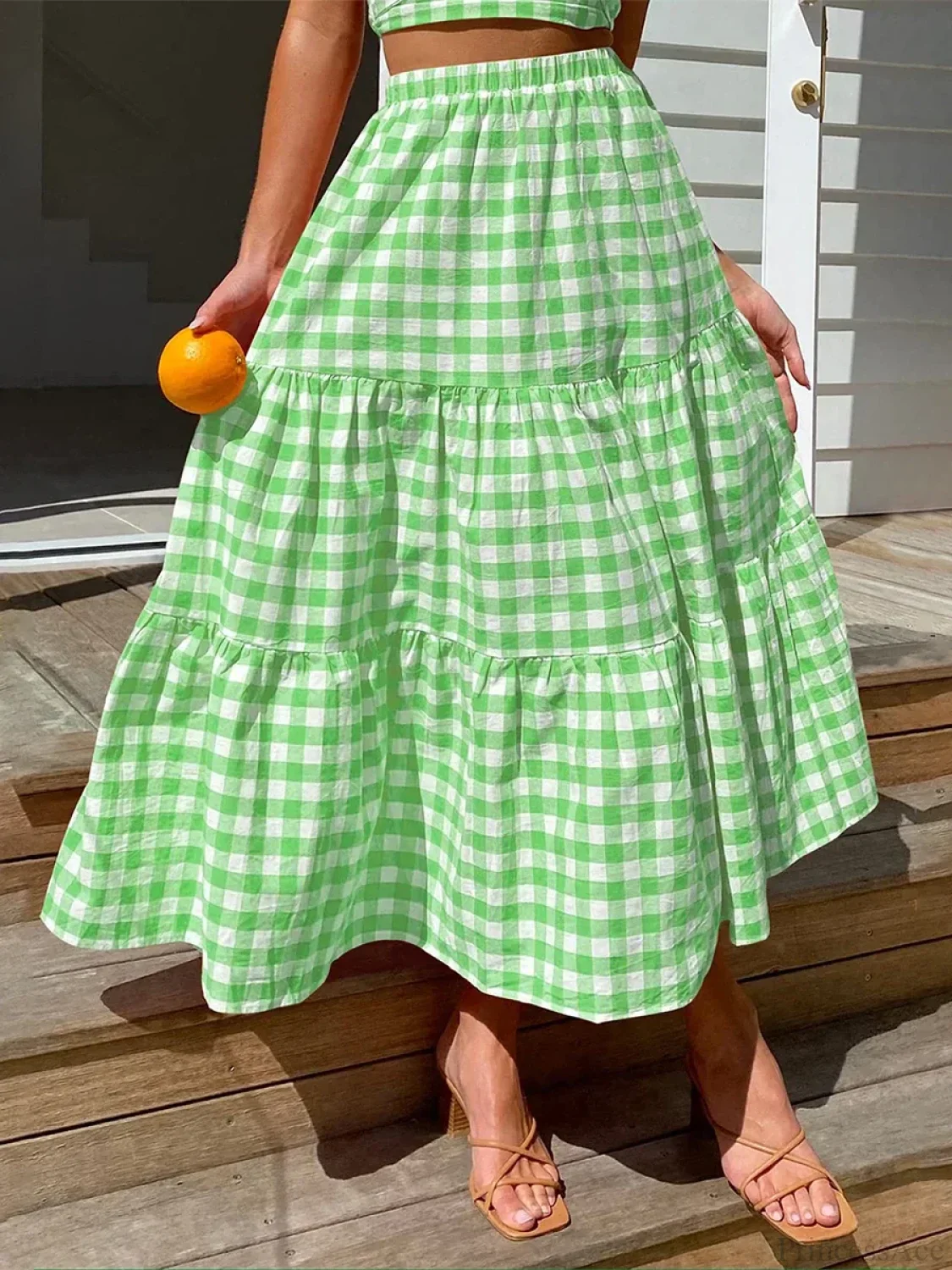Gingham Tiered Patchwork Skirt - Image 9
