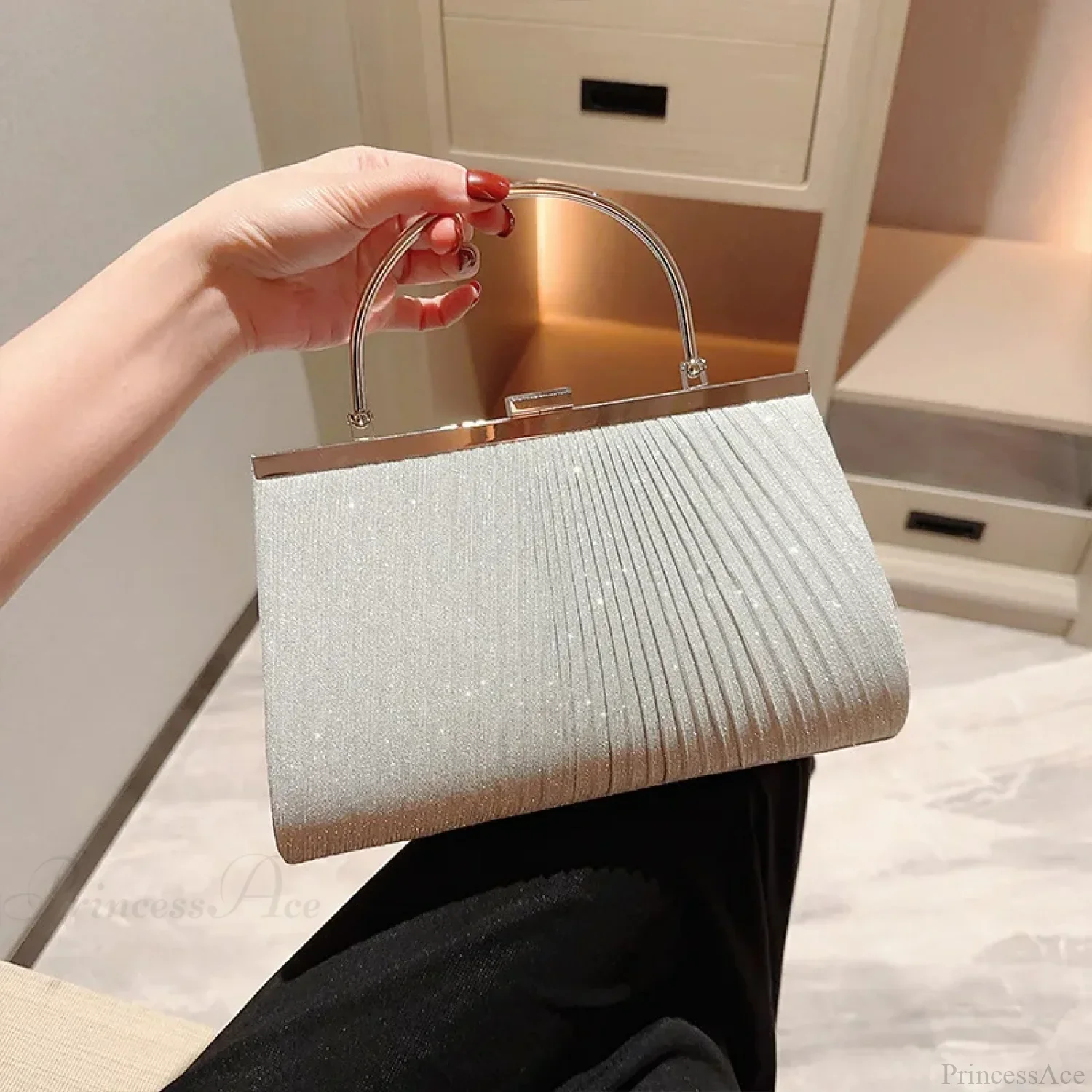 Glitter Luxury Apricot Evening Clutch Chain Shoulder Bag
