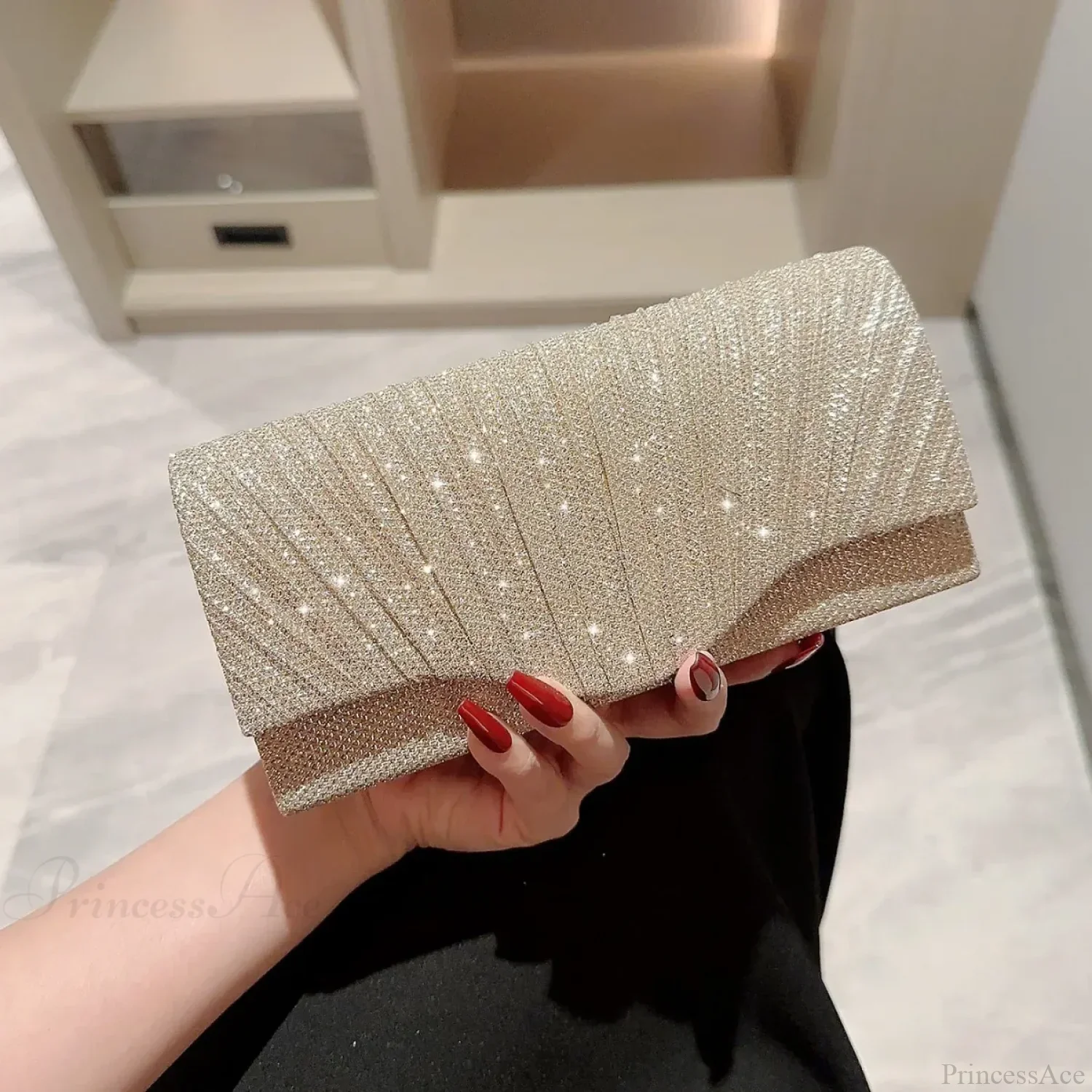 Glitter Silver Envelope Clutch Wristlet - Image 2