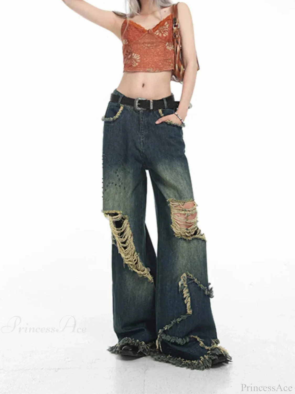Gloomy Azure Gothic Torn Denim Trouser - Image 3