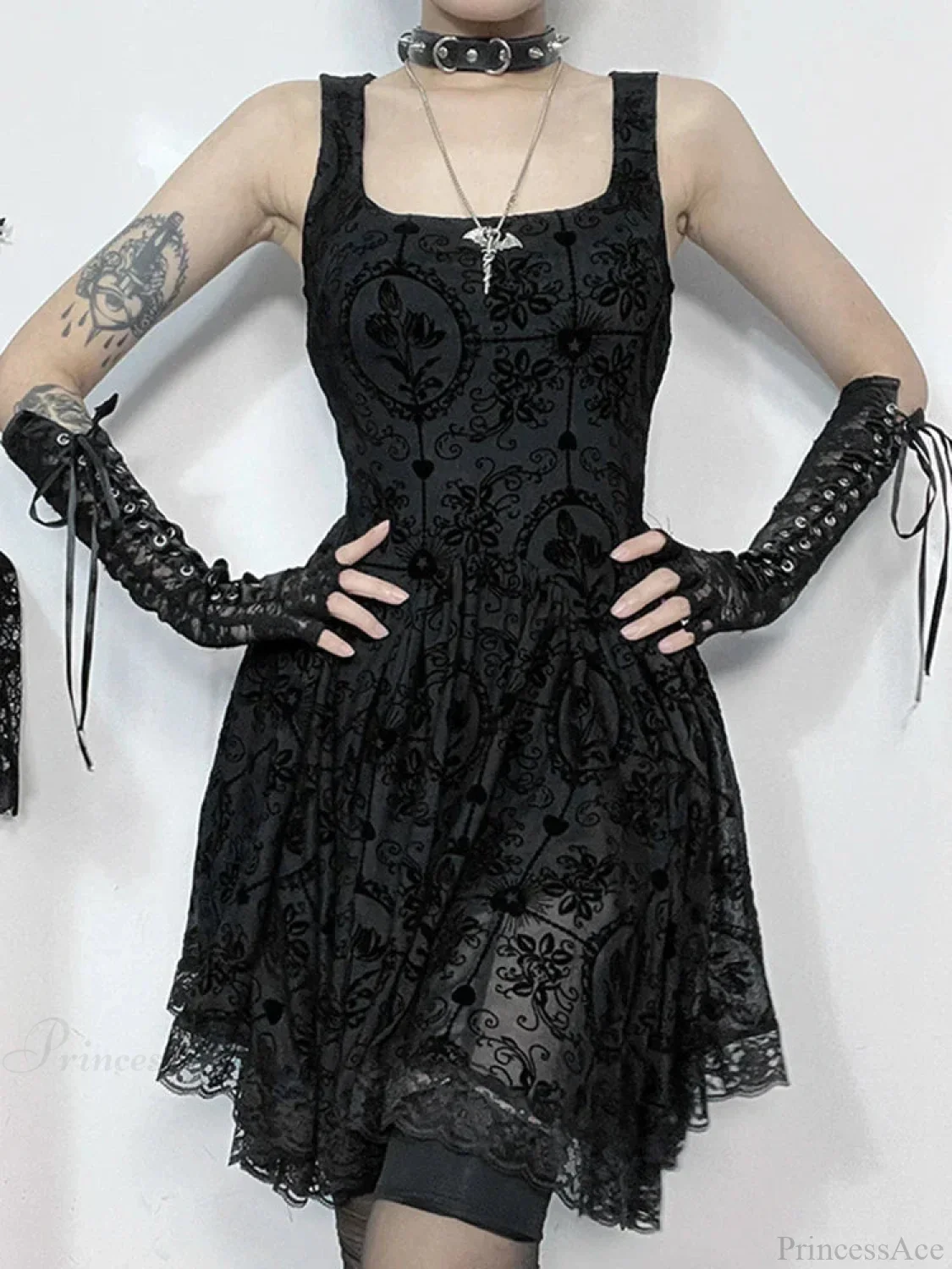 Gloomy Cravat Lace Hem Tiny Dress - Image 5
