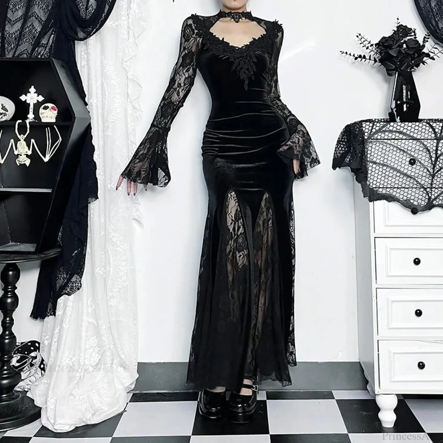 Gloomy Lace Fishtail Tiny Slim Midi Dress - Image 3