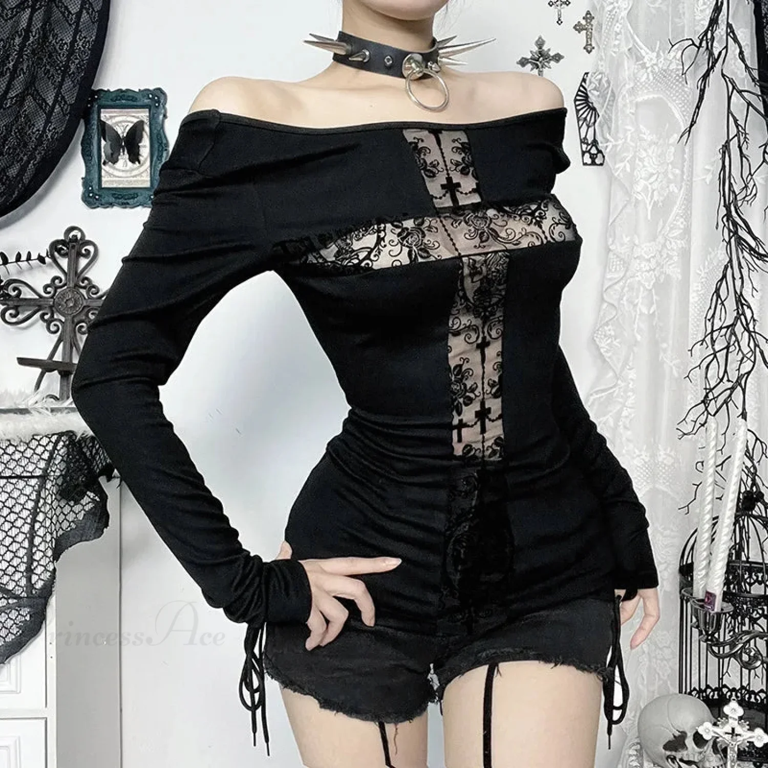 Gloomy Lace Patchwork Gothic Blouse - Image 5