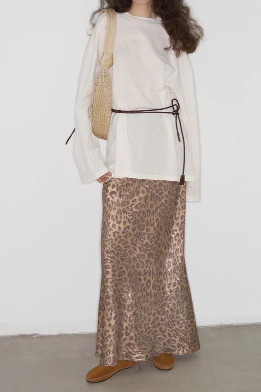 Glossy Straight Leopard Midi Skirt - Image 2