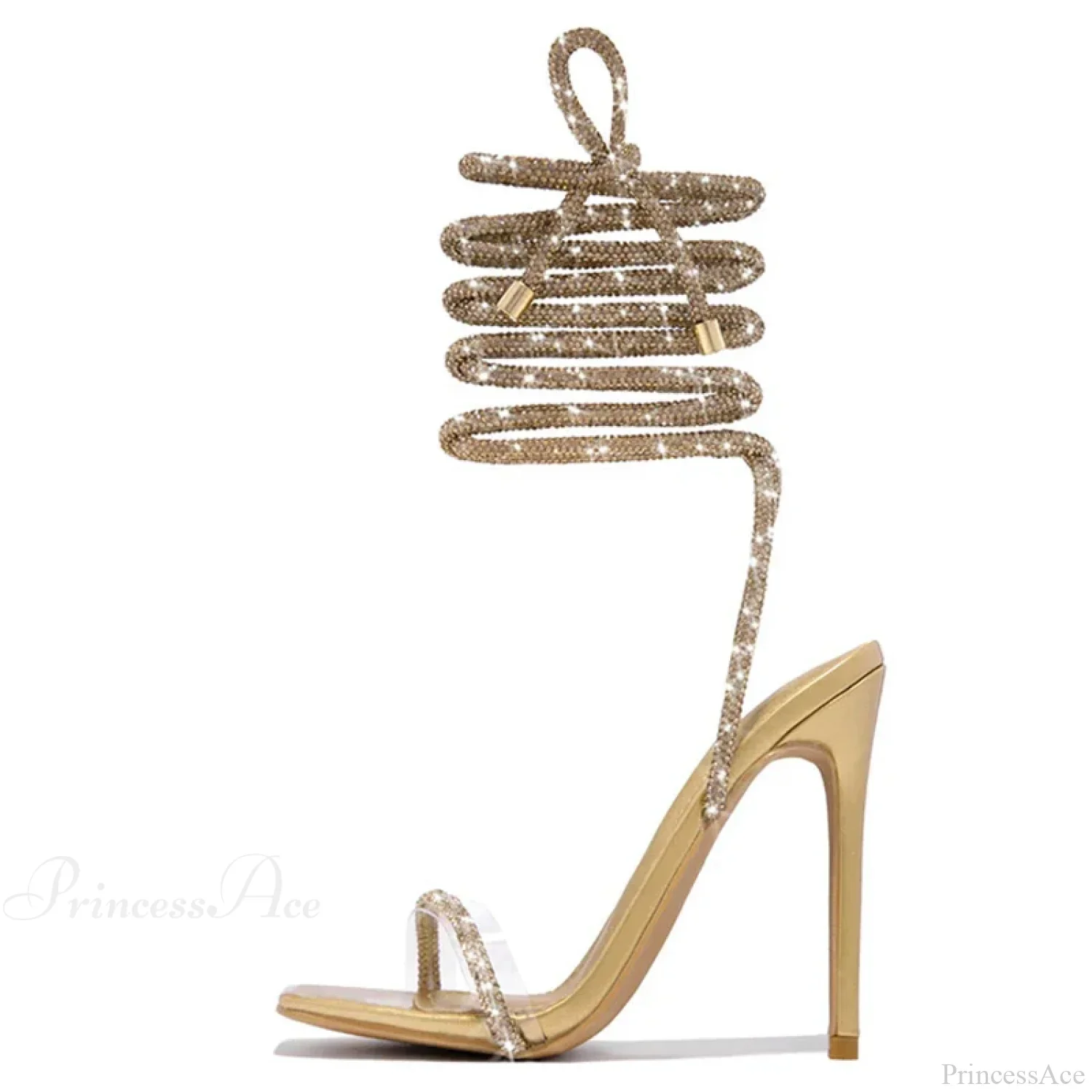 Gold Crystal Ankle Cross-Strap Sexy Open-Toe Club Summer Party Banquet High Heel - Image 9