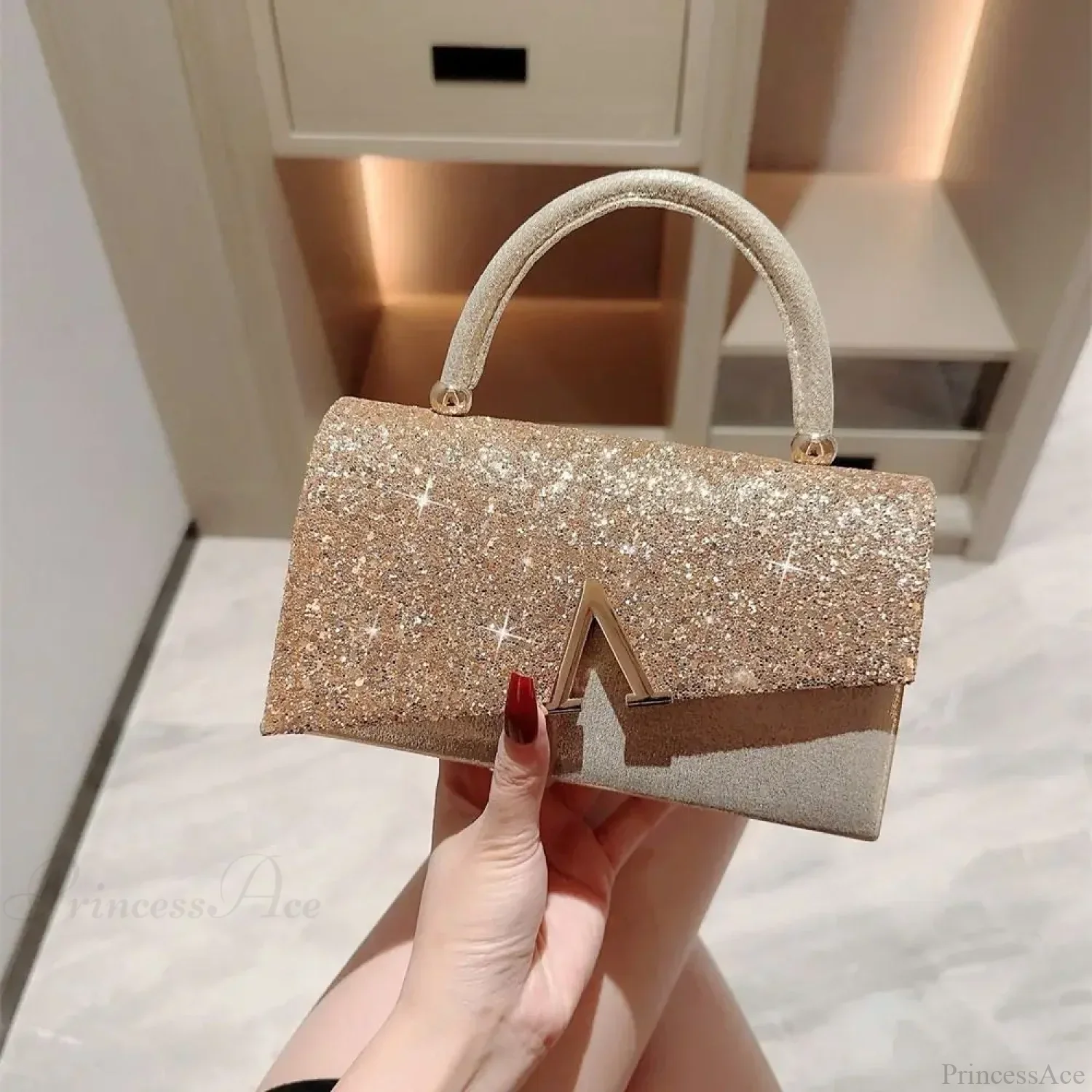 Gold Sequin Fashion Banquet Clutch Bag - Image 5