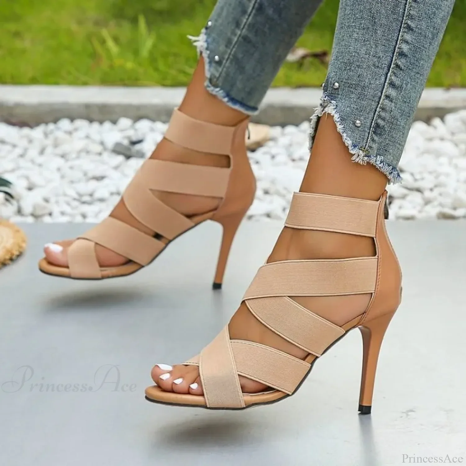 Gold Sexy Strange High Heels Gladiator Narrow Band Square ToeBuckle Strap Wedding Banquet Pumps High Heel - Image 6