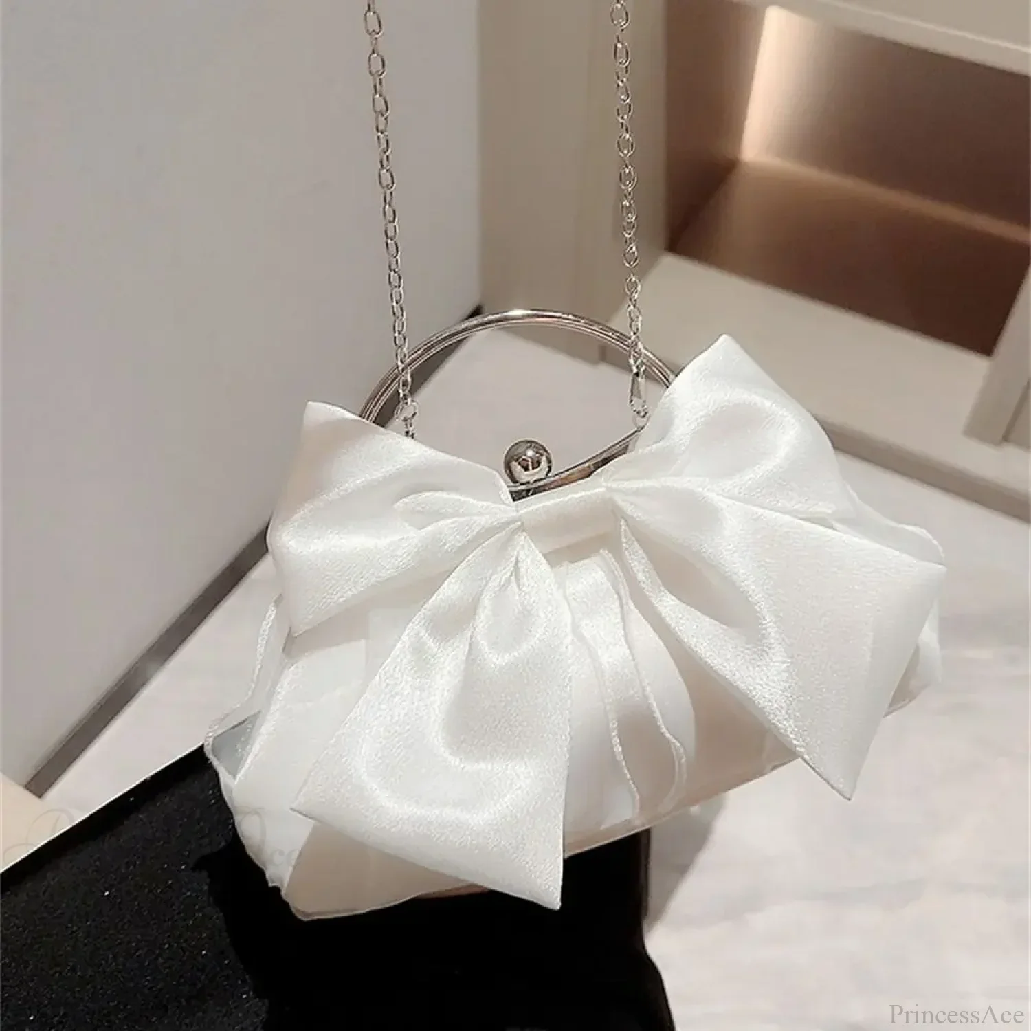 Gold Silk Bowknot Evening Bag Women Elegant Banquet Shoulder Handbag - Image 3