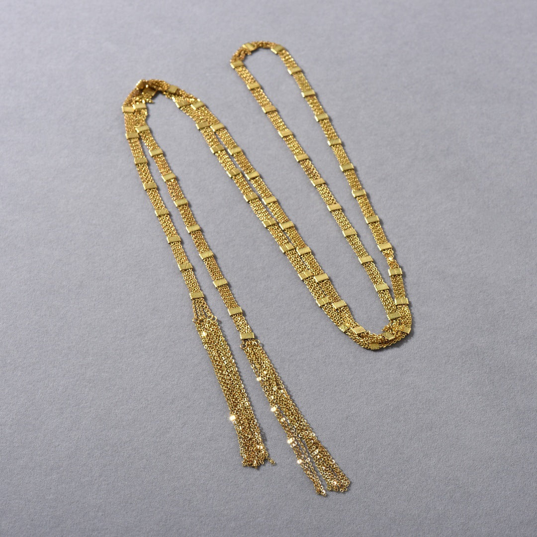 Gold Square Tassel Long Layered NeckLace - Image 6