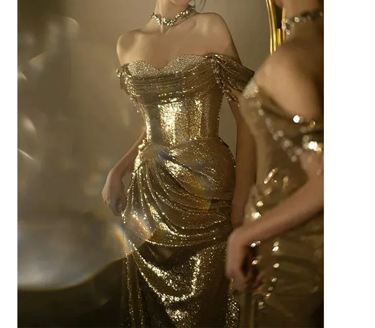 Golden Backless Sequined Party Dress - Image 2