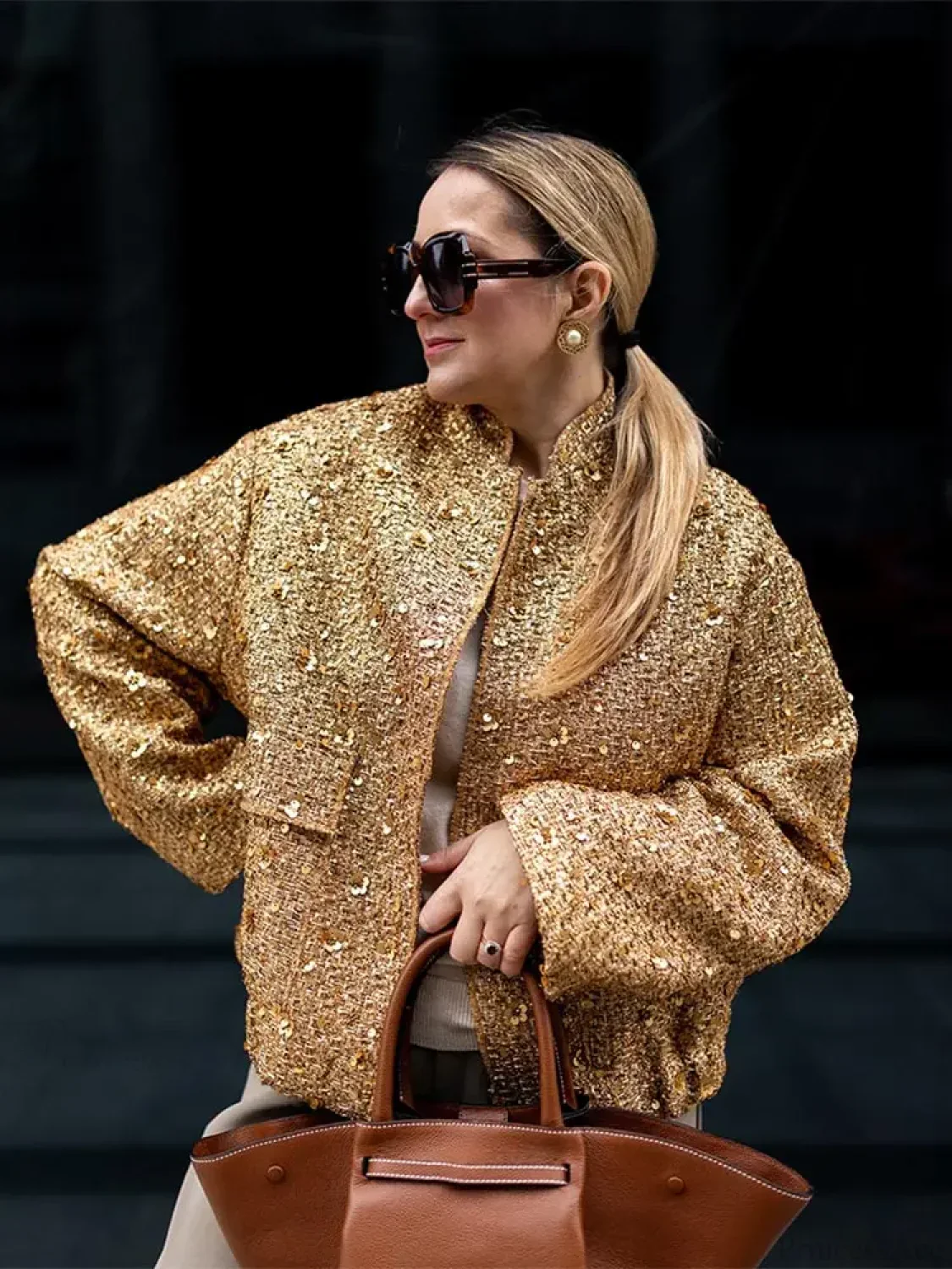 Golden Sequins Bomber Short Coat - Image 7
