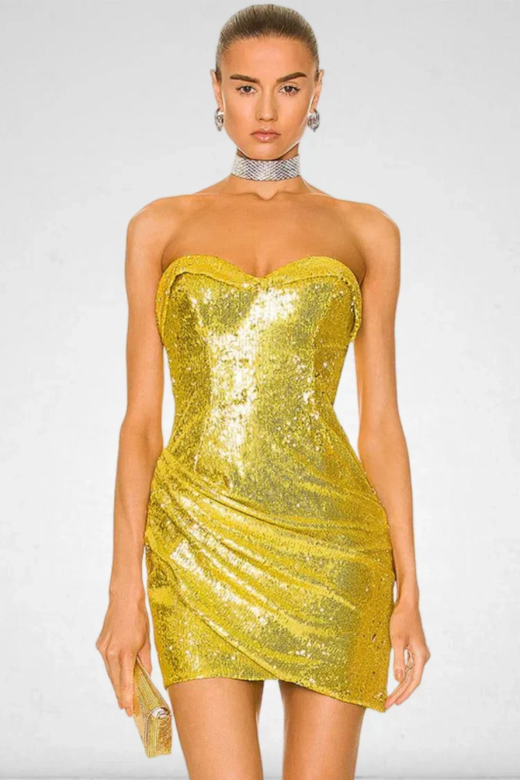 Golden Shining Sequins Mini Party Dress
