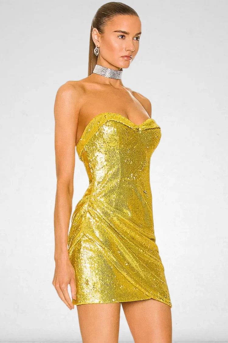 Golden Shining Sequins Mini Party Dress - Image 2