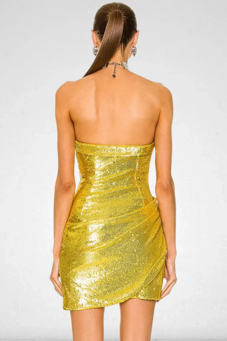 Golden Shining Sequins Mini Party Dress - Image 3
