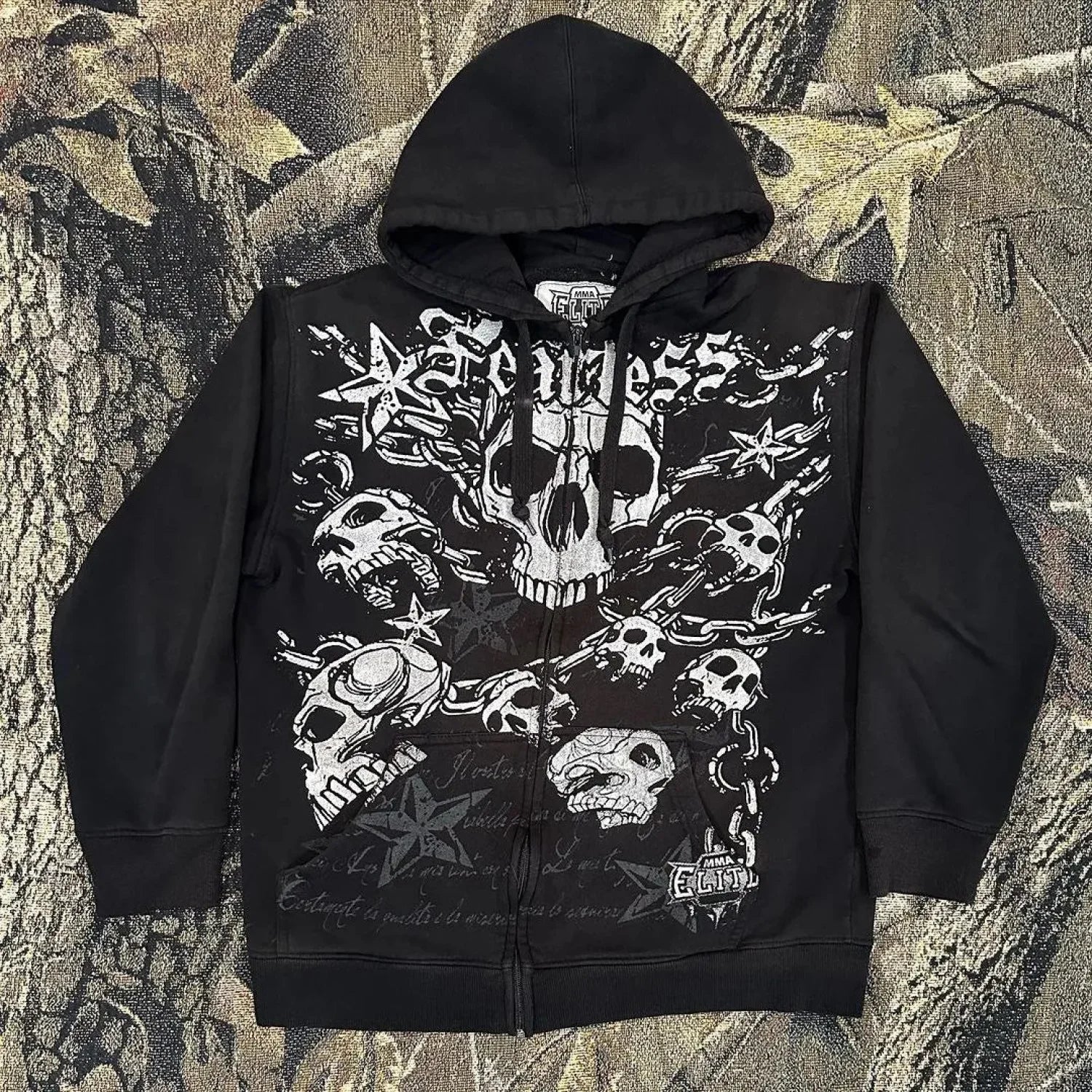 Gothic Dim Skull Print Pullover Hoodie - Image 3
