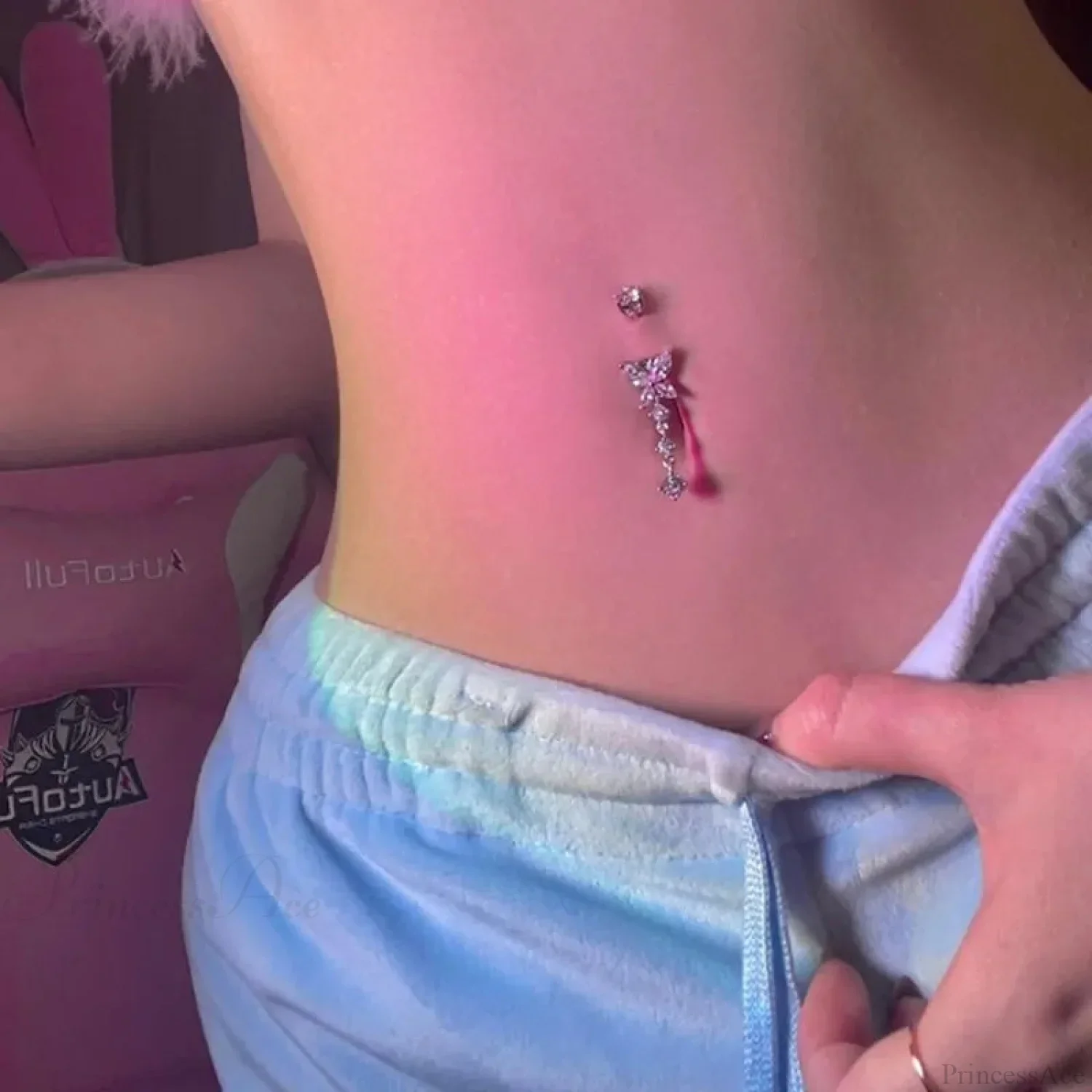 Gothic Heart Dangle Butterfly Belly Ring - Image 2