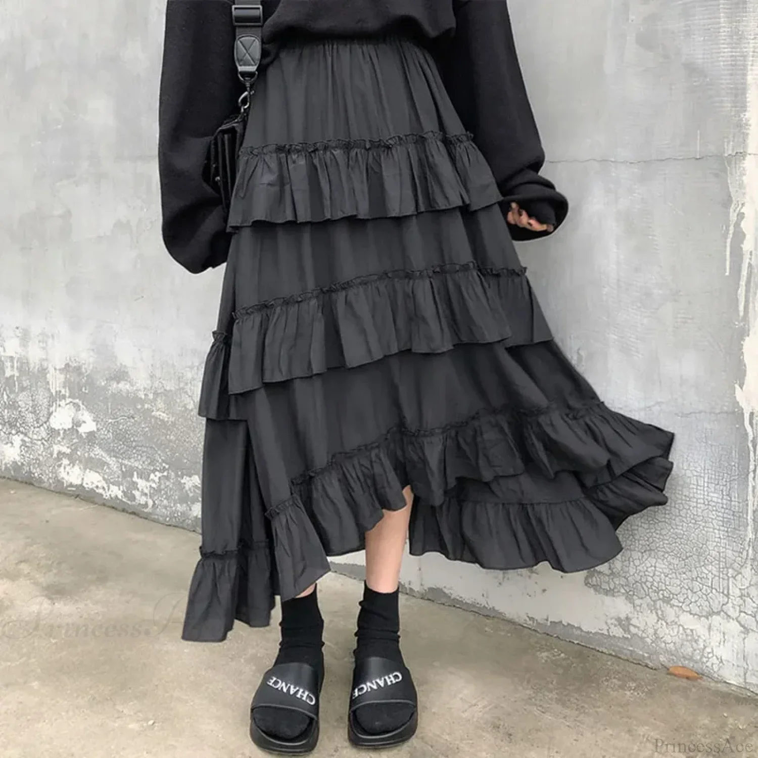 Gothic High Low Ruched Ruffle Skirt - Image 2